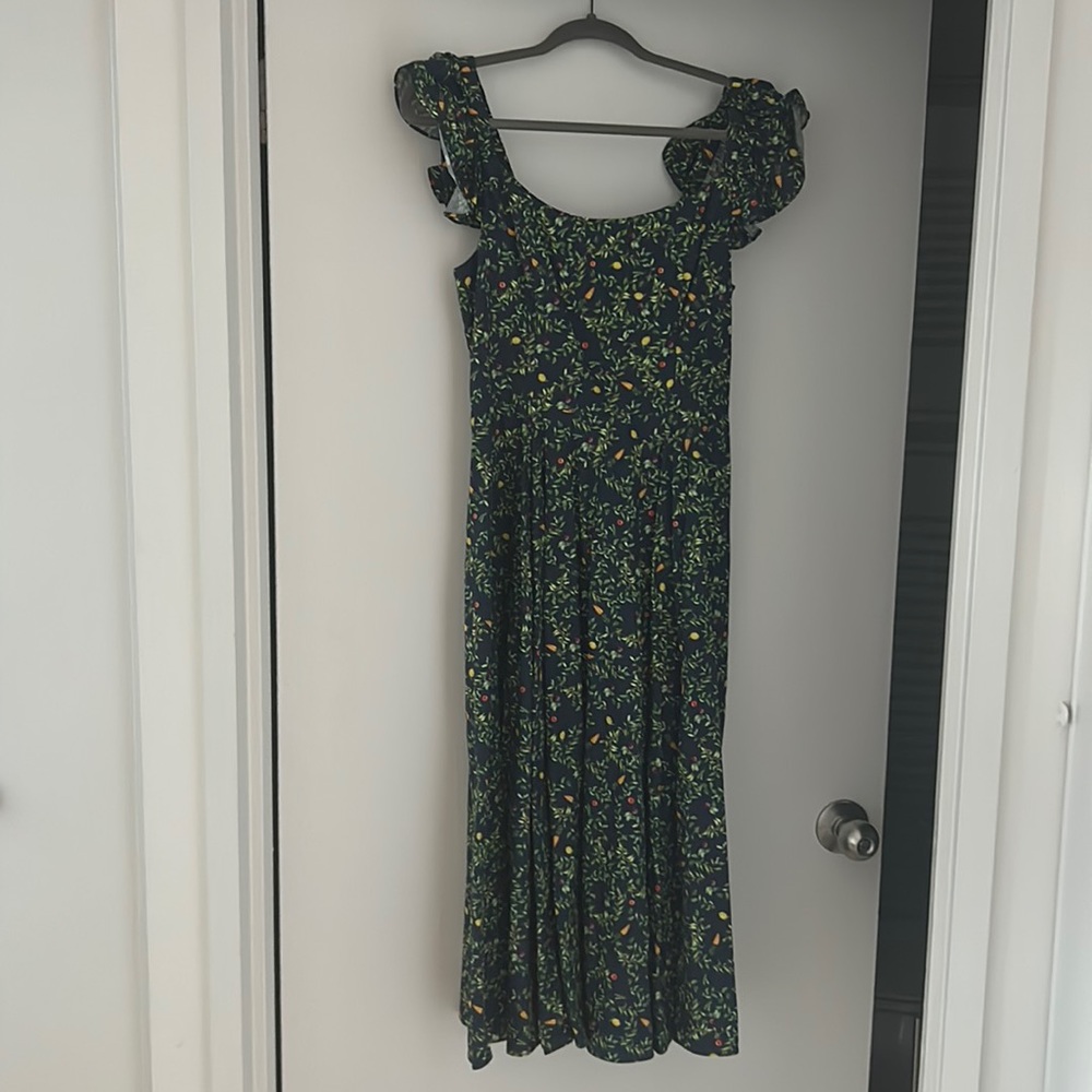 Hill House Home dress. Navy/ multi